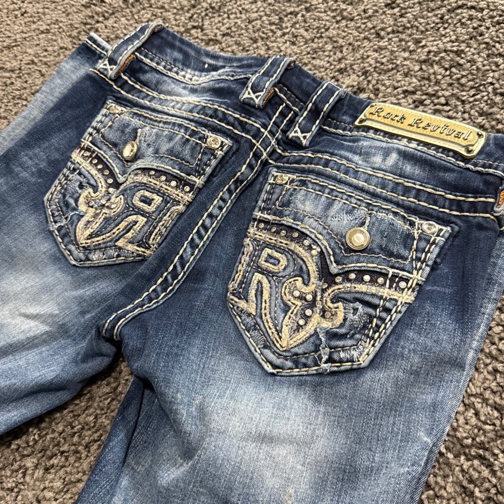 Y2K Rock Revival Ankle Skinny Jeans Women Blue Excellent Distressed Sundee 27